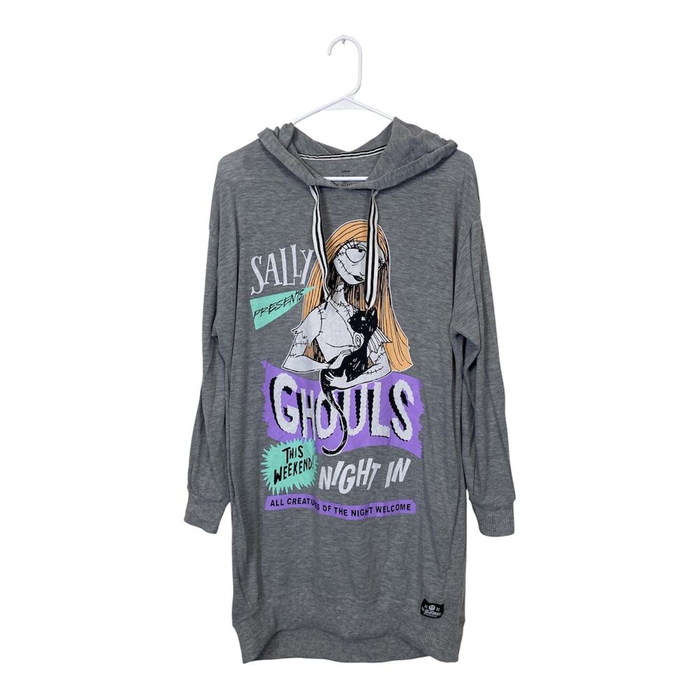 Nightmare Before Christmas Women's Hooded Sleepshirt Hoodie Gray Size M